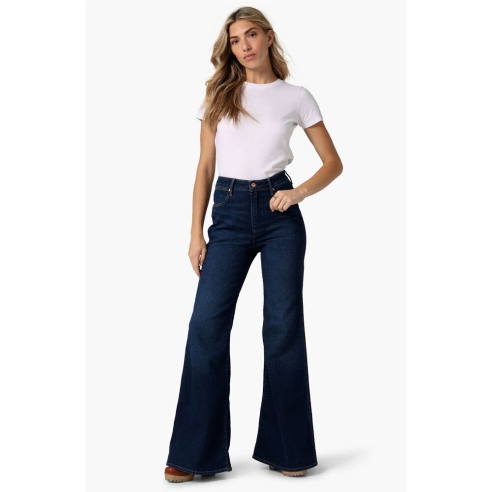 Wrangler Women Wanderer 622 Denim Jean High Rise Flare Wide Leg Dark Blue New